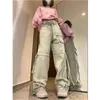 Women's Jeans High Waisted Cargo Y2k Baggy Stacked Pants Overalls For Women Grunge Vintage With Pocket Ripped