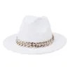 Cappello Fedora a tesa larga con fascia a catena dorata spessa Autunno invernale Panama Cappellino jazz in feltro Cappelli da cerimonia da uomo vintage da chiesa