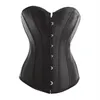 Sexy Women Preto Strapless Satin Boneed Corset Top Overbust Bustier Fivela de Aço Frente e Laço nas Costas 8198170A