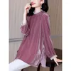 Blouses pour femmes élégant Chic à volants Patchwork Vintage Rose violet Pleuche dames hauts décontracté ample à manches longues t-shirt vêtements B263