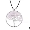 Hänge Halsband 7 Chakra Tree of Life Healing Naturlig Kristall Grus Sten Charm Läder Vax Rep Kedja För Kvinnor Mode Smycken Dho4U