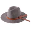 Women Classic Flat Brim Belt Straw Cap Sun Hat Simple Summer Beach Hat Female Casual Panama Hat Lady Fedora