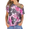 Damen T-Shirts Tribe mit schräger Schulter Kurzarm Top 2023 Sommer Tattoos Print Mode Hawaii Lose atmungsaktiv Sexy T-Shirt