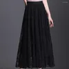 Skirts Hollow Out Vintage Tulle Skirt Summer Women Elastic High Waist Mesh Pleated Elegant Korean A Line Office Ladies