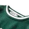 Men's Sweaters Vintage Knitted Sweater Men Green Letter Print Striped Pullover Women Harajuku College Style Jumpers Streetwear Spring Autumn 230705
