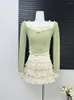 Skirts A-line High Waist Women Mini 2023 Summer Lace Jacquard Design Patchwork Female Skirt Vintage Irregular Ruffle Chic