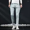 Men's Jeans Slim Skinny Men Elastic Korean Design Fashion Multi-Button Blue White Vintage Wash Cotton Stretch Denim Pants Trousers