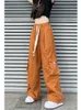 Dambyxor Capris HOUZHOU Kvinnor Cargobyxor med vida ben Harajuku Orange Oversized Hip Hop joggingbyxor Kvinnlig Hippie Baggy Byxor Casual Koreanskt mode J230705