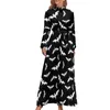 Casual Jurken Gewoon Vleermuizen Rode Jurk Hoge Hals Spooky Halloween Grafisch Boho Strand Lange Mouwen Mode Lange Maxi Kawaii Vestidos