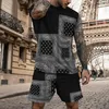 Men's Tracksuits Summer Suit Gold Pattern Print T Shirt Shorts 2 Piece Set Clothing Matching Sets Casual Clothes Tees Oversized