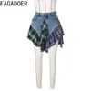 Rokken FAGADOER Sexy Plaid Patchwork Onregelmatige Mini Rok Vrouwen Hoge Taille Knop Ruches Denim Mode Y2K A-lijn Bodems Straat