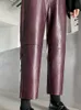 Spodnie damskie Capris QOERLIN jesienno-zimowa PU spodnie skórzane damskie eleganckie kieszenie z wysokim stanem Faux Leather Harem Pant kobiece spodnie z elastycznym pasem J230705