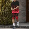 メンズジャージ夏の男性 2 個衣装セット無地トラックスーツカジュアル服ビーチスタイル 3D プリント Tシャツ男性ファッションショーツスーツ
