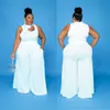 Ensemble de pantalons grande taille pour femmes blanc deux pièces débardeur jambe large gros vêtements Sexy creux sans manches haut hommes 230705