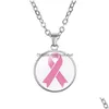 Pendant Necklaces Breast Cancer Awareness Pink Ribbon For Women Glass Faith Hope Cure Believe Letter Chains Fashion Jewelry In Bk Dr Dhomw