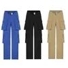 Women's Pants Capris BIIKPIIK High Wasit Solid Pockets V Wasit Loose Cargo Pants Overalls Female Streetwear Lounge Straight Trousers Flat Woven Pant J230705