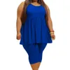 Women's Plus Size Pants Summer Two Piece Clothing Sexy Sleeveless Fashion Draped Solid Color Casual Loose Short Suit drop 230705