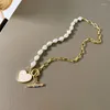 Pendentif Colliers Origine Été Punk Shell Asymétrique Amour Coeur Collier Pour Femmes Filles Chunky Chaîne En Métal Toggle Fermoir Bijoux