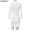 Robes Décontractées Sexy Night Club Évider Fronces Mini Robe Moulante Femmes O Cou À Manches Longues Dos Fermeture À Glissière À Lacets Élégant Fête Blanc