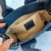Denim-Umhängetasche, Designer-Taschen, kleine Woody-Einkaufstasche, Kalbsleder-Handtasche, Damen-Einkaufstasche, Schulter-Geldbörse