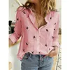 2023 Spring Autumn European American Women's Shirts Animal Printing Casual Loose Long Sleeve Linen Shirts Casual Blouses