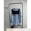 Women's T Shirts 2023 Spring/Summer Loose Versatile Navy Tie Vertical Stripe Blue Shirt Curved Bottom