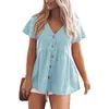 Vestidos casuais Blusas femininas de verão com botões de verão Camisa de manga curta com decote em V em camadas Babado Swing T-shirt solta Vestidos