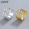 LIVVY Silver Color Open Ring for Women INS Minimalist Irregular Cross Pattern Gold Color Jewelry Bijoux Birthday