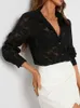 Damesblouses Damesknopen Doorschijnend overhemd zonder beha Blouse Mesh Lange mouw Herfst Lente Top Elegante casual revers Sexy los