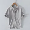 Men's Casual Shirts V-neck Linen Men Clothing Summer T Streetwear Tops Short Sleeve