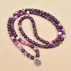 Strand cristal violet naturel et acier inoxydable Lotus charme perlé Bracelet élastique 108mala Yoga bijoux