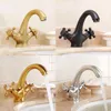 Rubinetti per lavabo da bagno Ottone massiccio Bronzo Doppia maniglia Controllo Rubinetto antico Miscelatore per lavabo da cucina Rubinetto Robinet