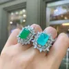 Ketting Oorbellen Set Moissanite Emerald Paraiba Toermalijn Verstelbare Ring Voor Vrouwen Bruiloft Engagement Mode Bloem Sieraden
