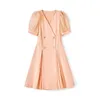 2023 Лето розовый сплошной платье с коротки
