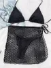 Badkläder för damer Sexig grimma Mesh Beach Cover Up 3st Set Hollow Out Triangle Bikinis Brazilian Biquinis