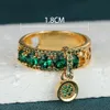 Wedding Rings Antique Green Stone Dangle Pendant Ring Gold Color Zircon Round Rings For Women Dainty Wedding Bands Valentine Day Jewelry Gifts 230706