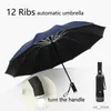 Parapluies Parapluie UV automatique avec lampe de poche LED Nervures réfléchissantes pour la pluie et le soleil Isolation thermique Parasol Parapluies inversés à rayures