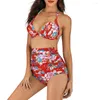 Women's Swimwear High Elastic Bikini Set Cut-Out Bandage Swimsuit Beach Two Pieces Printed Bikinis Sets G-String Thong Bathing Suit