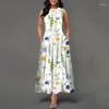 Casual Jurken Boho Jurk Voor Vrouwelijk Meisje Bloemen Vintage Print Lange Mouwloze Rok Elegante Maxi Zomerfeest Dameskleding 2023