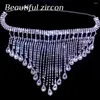 Grampos de cabelo 2023 BLING Crystal Tassel Tiara Casamento Zircão Jóias Luxo Reno Pedra Corrente Chapéu de Noiva Feminino Acessórios Presente