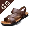 Ledersandalen Sommer Männer Strandschuhe lässige Mode -Slipper Streifen Gummis Schuh Caual Fahion Slipper