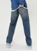 メンズジーンズワイドレッグルーズレトロブルー日本シンプルカジュアルファッションソフトビッグポケット衣類メンズパンツ
