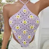Women's Tanks Women Camis Top Knitted Camisole Floral Crochet Pattern Halter Neck Backless Tank Summer Beach Holiday Bohemian Lace Up