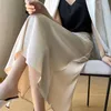 Röcke Damen Eleganter Seidensatin-Midirock Qualität mit hoher Taille Lang für Frauen Herbst Koreanischer Stil Wrap A Line Maxi