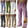 Pantaloni da uomo in cotone e lino per uomo con stampa tigrata, casual, larghi, larghi, stile hippie, retrò, classico, leggero