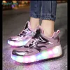 Wrotki dziecięce buty na kółkach chłopięce LED Sneaker 2 koła buty sportowe USB ładowanie Outdoor Girl AMB123 230706