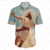 Męskie koszule na co dzień Ciekawe jezus gra w koszykówkę Koszula z nadrukiem 3D Lato Klasyczne guziki Moda Krótki rękaw