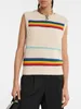 Women s Vests Rainbow Striped Sleeveless Knit Vest Embroidered Ladies O Neck Slim All Match Sweater 230705