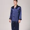 男性のパジャマ ブラック シルク アイス シルク パジャマ メンズ 夏長袖無地セット夏 L メンズ ホームウェア 230202