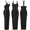 Casual Dresses Evening Sexy Women's Long Dress Wrap Bust Spaghetti Strap Black Button Tight Hip African Clothing 2023 Summer